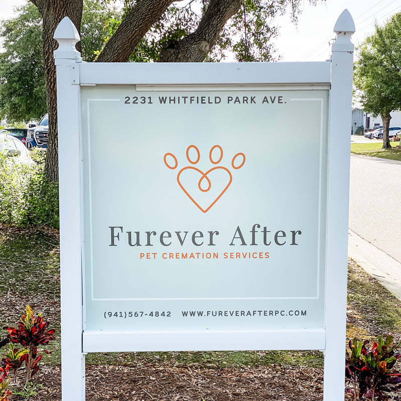 Furever After street sign. florida pet cremation. pet memorial. pet cremation services. communal cremation pet. pet cremation florida. pet memorial services. pets at home cremation. pet aftercare. cremate a pet. pet cremation memorial. 